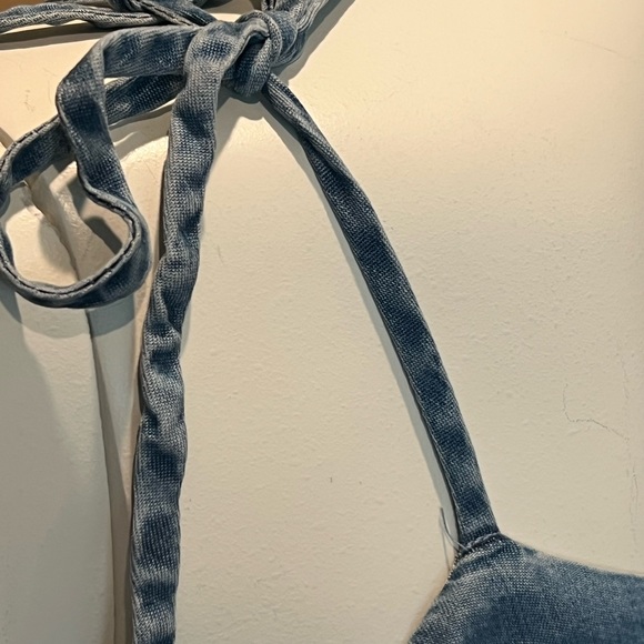 NWT ZARA Blue Denim Ruffled Chambray Camisole Spaghetti Strap Bodysuit Small - Picture 7 of 15